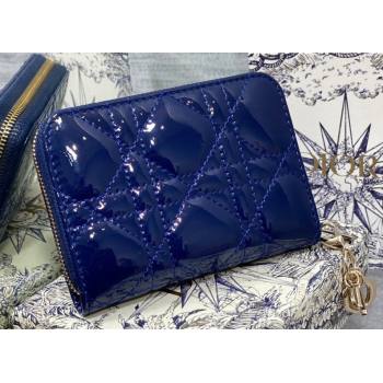 Lady Dior Voyageur Small Coin Purse in Blue Patent Cannage Calfskin 2024 (XXG-23112516)