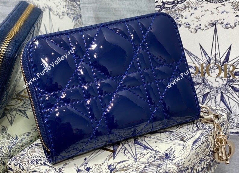 Lady Dior Voyageur Small Coin Purse in Blue Patent Cannage Calfskin 2024 (XXG-23112516)