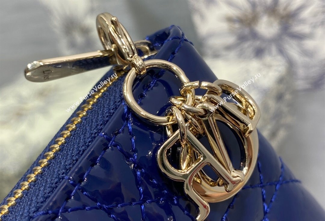 Lady Dior Voyageur Small Coin Purse in Blue Patent Cannage Calfskin 2024 (XXG-23112516)