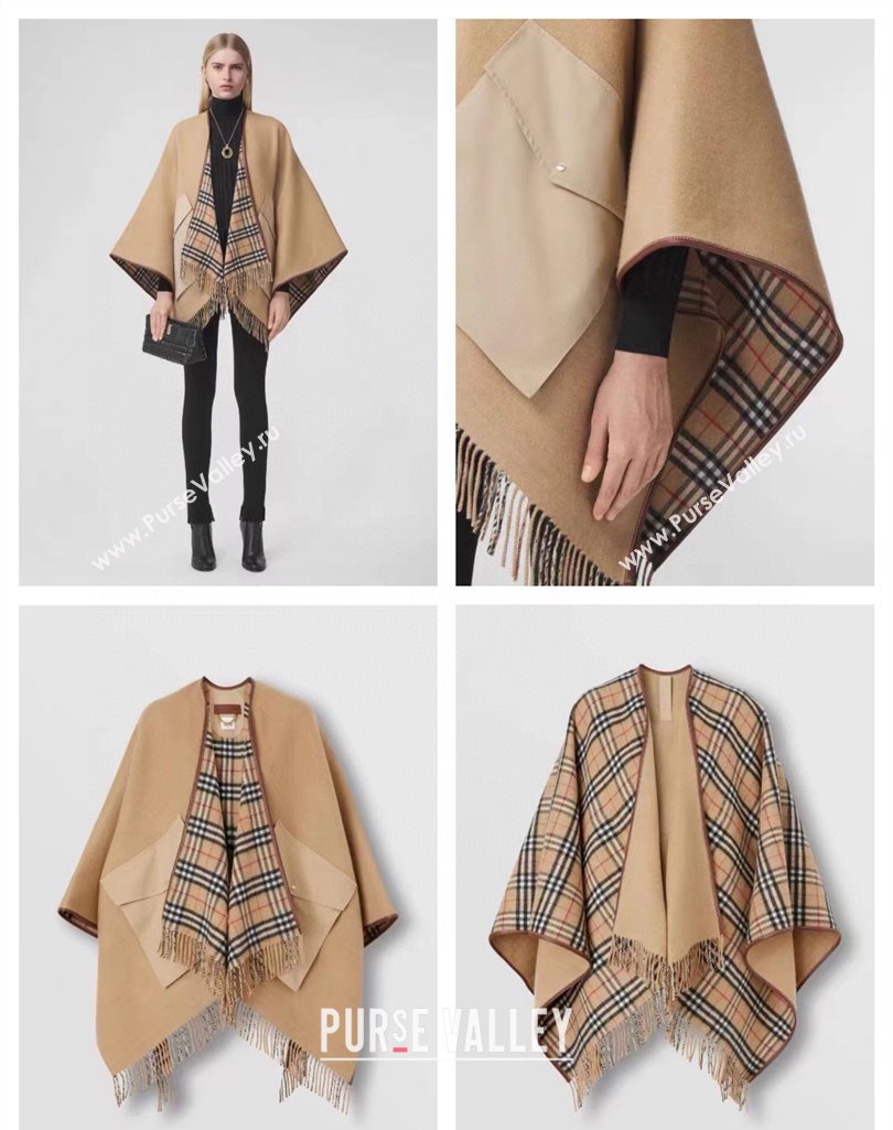 Burberry Reversible Check Wool Cape Beige Top Quality (wtz-23112721)