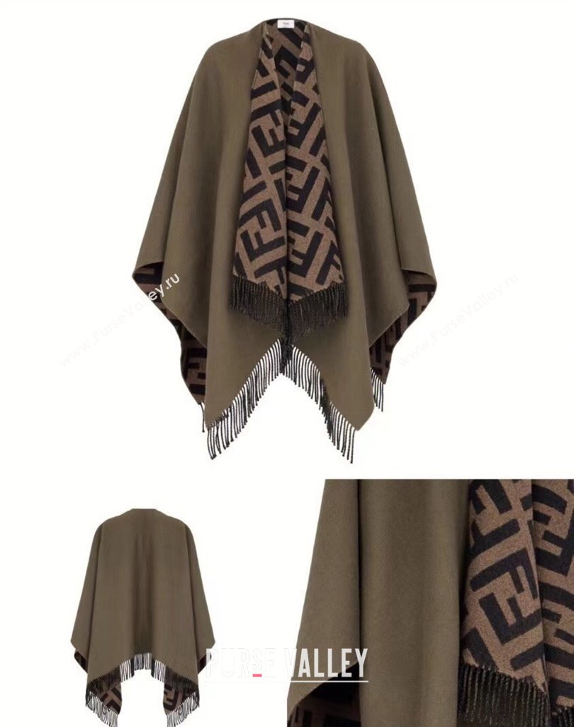 Fendi FF Dark Green wool and cashmere poncho Top Quality (wtz-23112703)