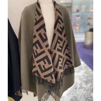 Fendi FF Dark Green wool and cashmere poncho Top Quality (wtz-23112703)