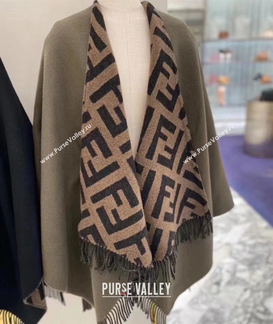 Fendi FF Dark Green wool and cashmere poncho Top Quality (wtz-23112703)