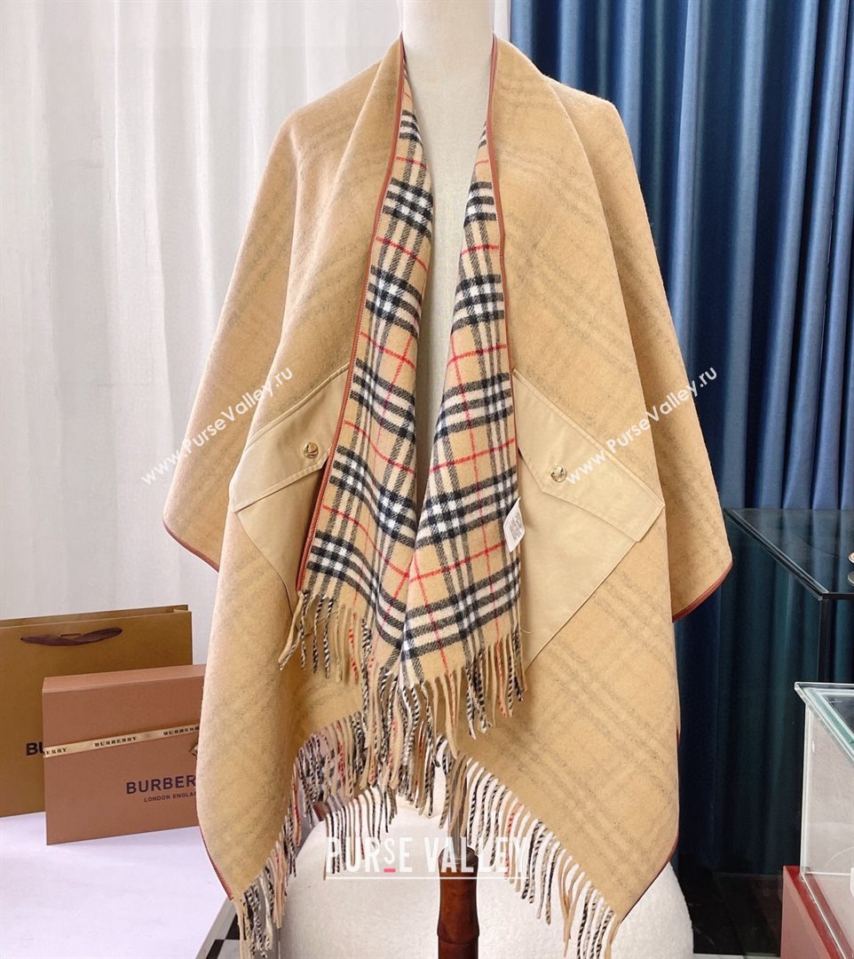 Burberry Reversible Check Wool Cape Beige Top Quality (wtz-23112721)