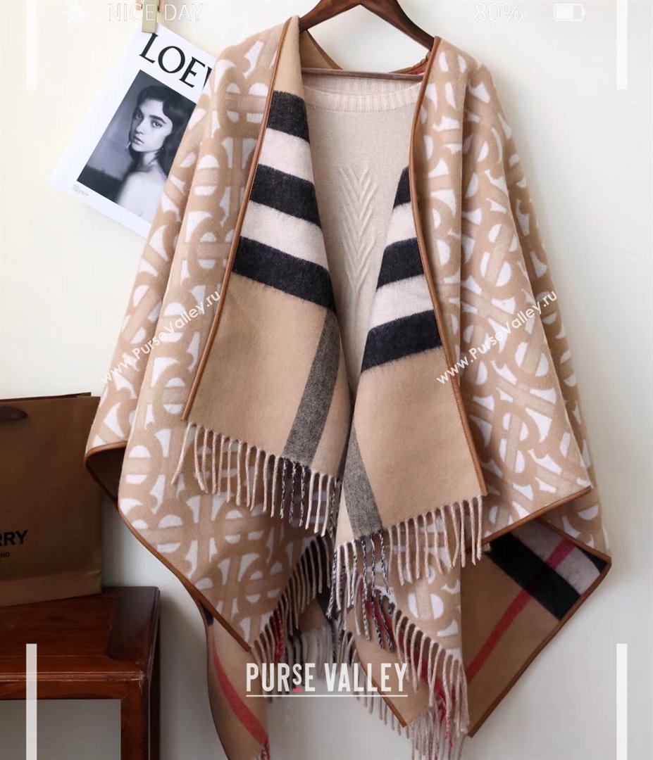 Burberry Monogram Wool Cashmere Reversible Cape Beige Top Quality (wtz-23112713)