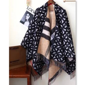 Burberry Monogram Wool Cashmere Reversible Cape Black Top Quality (wtz-23112714)