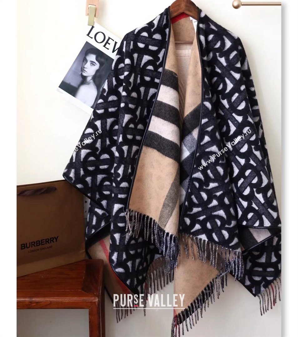Burberry Monogram Wool Cashmere Reversible Cape Black Top Quality (wtz-23112714)
