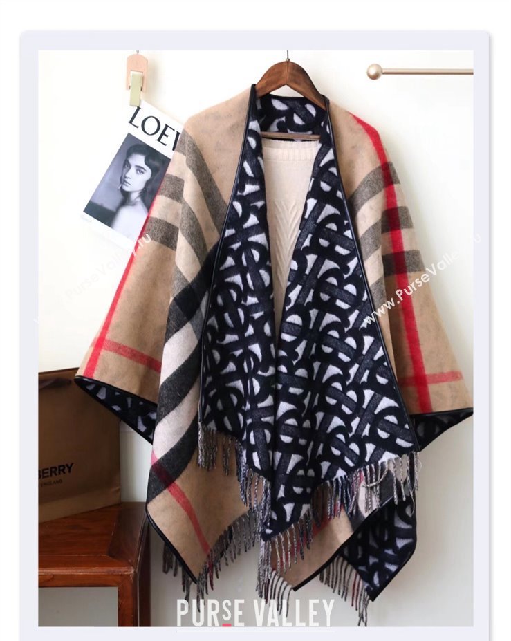 Burberry Monogram Wool Cashmere Reversible Cape Black Top Quality (wtz-23112714)