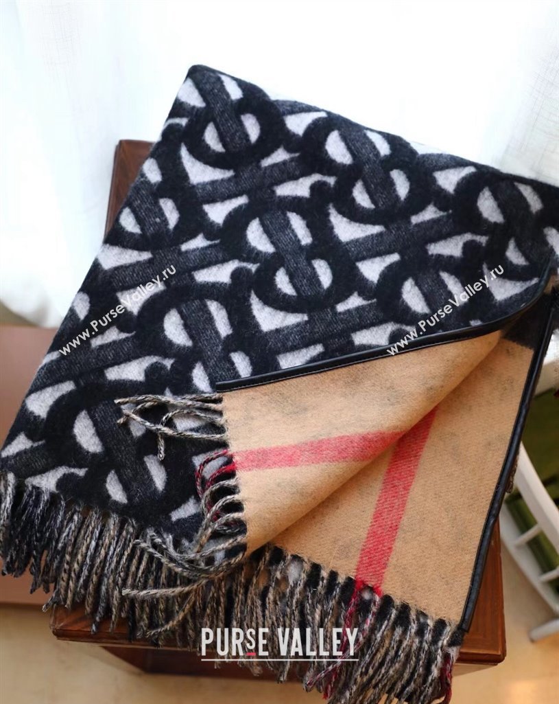 Burberry Monogram Wool Cashmere Reversible Cape Black Top Quality (wtz-23112714)
