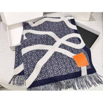 Loewe Anagram blanket in wool Navy Blue (wtz-23112503)
