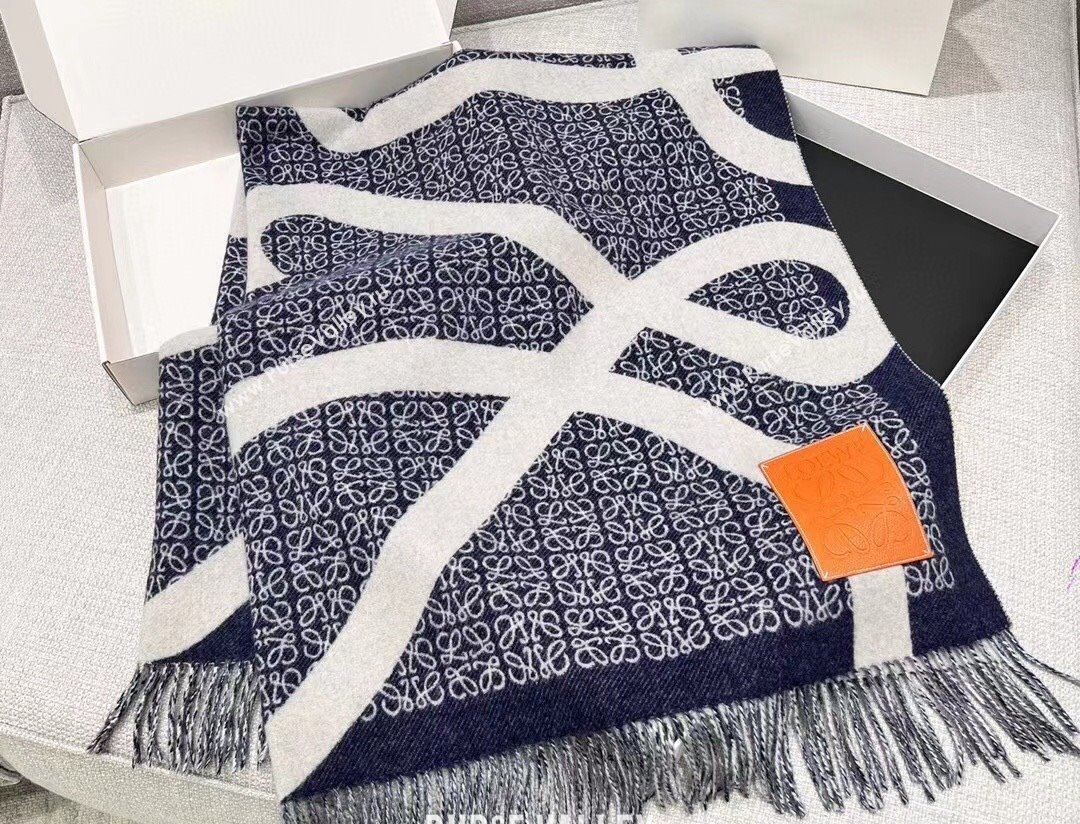 Loewe Anagram blanket in wool Navy Blue (wtz-23112503)