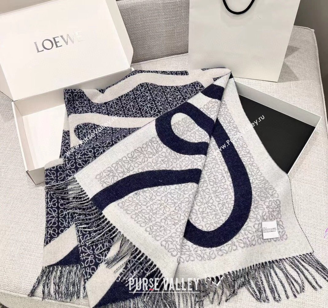 Loewe Anagram blanket in wool Navy Blue (wtz-23112503)