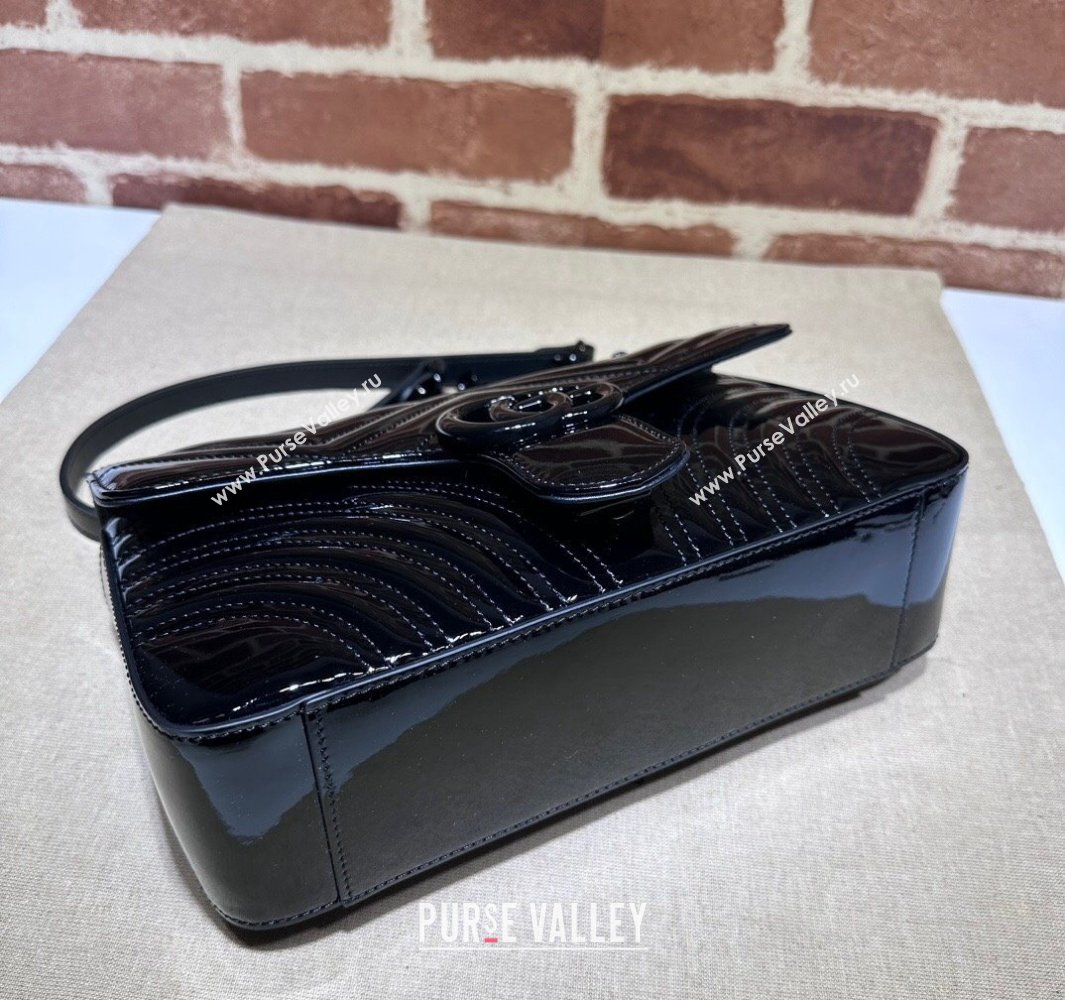 Gucci GG Marmont patent Small shoulder bag 443497 Black 2024 (dlh-23112319)