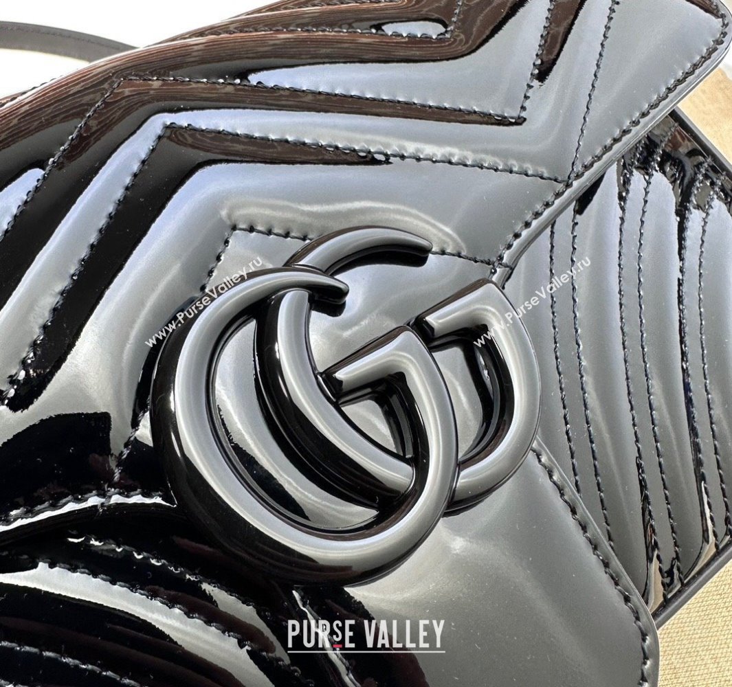 Gucci GG Marmont patent Small shoulder bag 443497 Black 2024 (dlh-23112319)