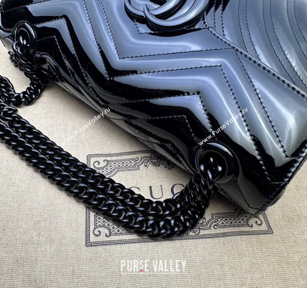 Gucci GG Marmont patent Small shoulder bag 443497 Black 2024 (dlh-23112319)