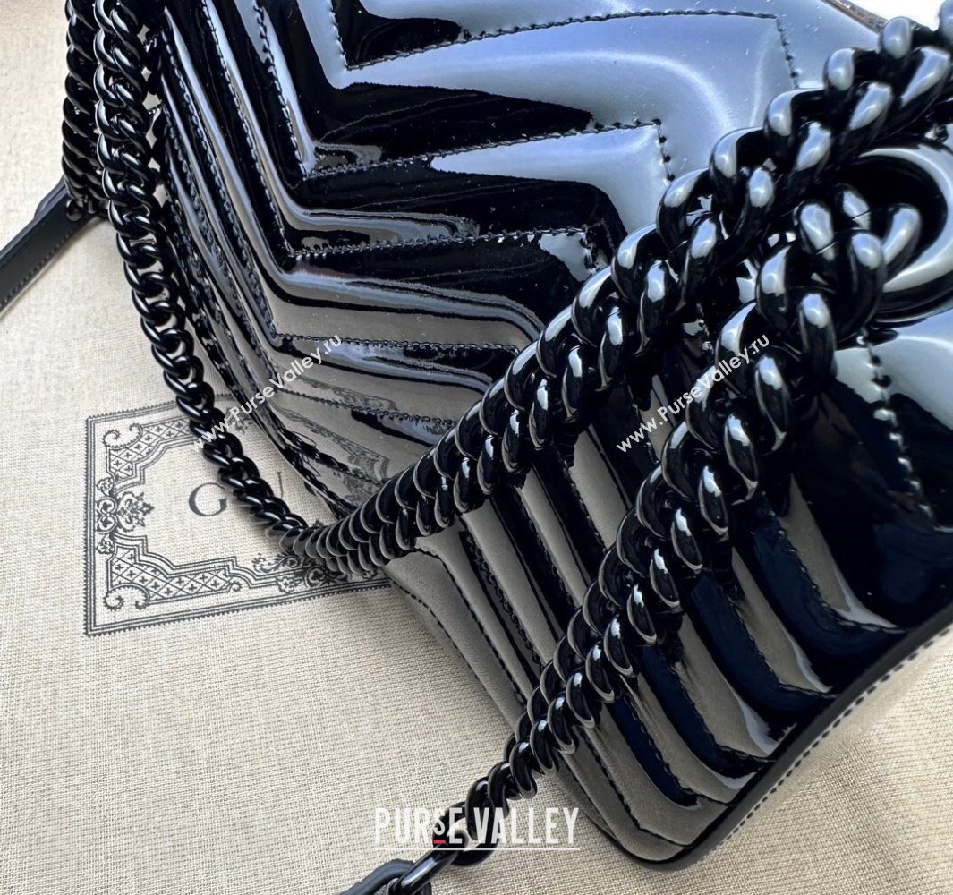 Gucci GG Marmont patent Small shoulder bag 443497 Black 2024 (dlh-23112319)