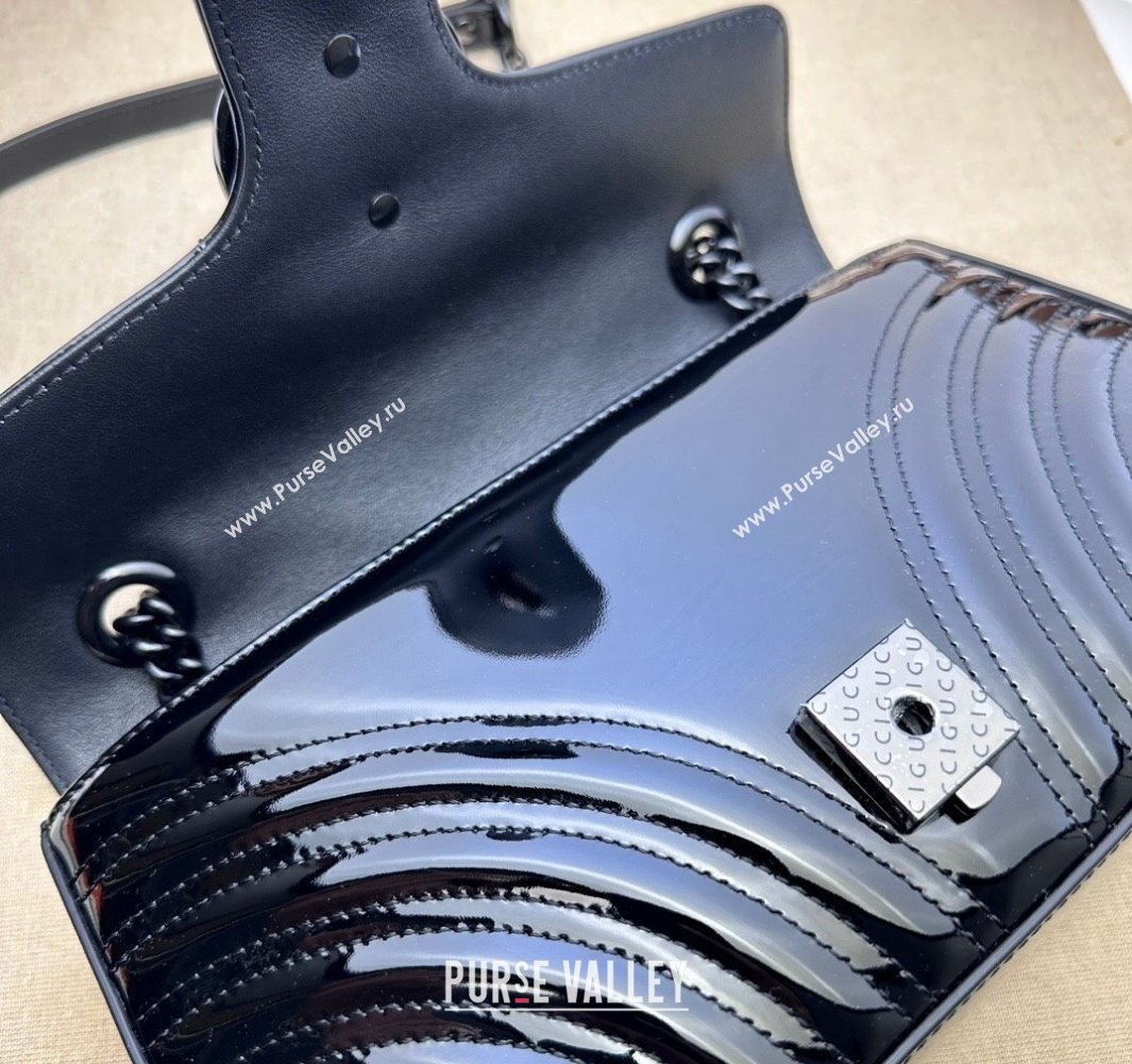 Gucci GG Marmont patent Small shoulder bag 443497 Black 2024 (dlh-23112319)