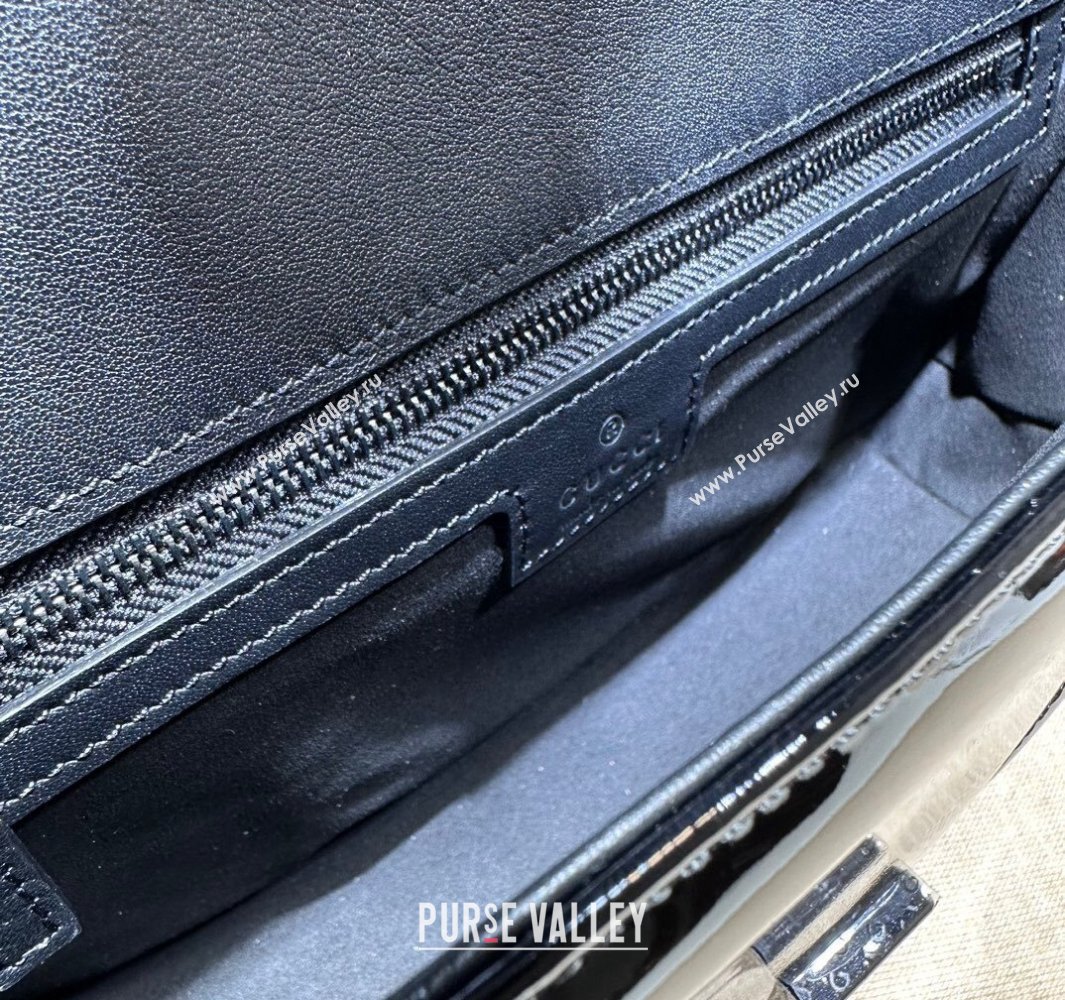 Gucci GG Marmont patent Small shoulder bag 443497 Black 2024 (dlh-23112319)