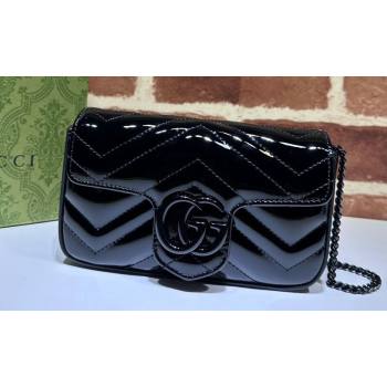 Gucci GG Marmont patent Super Mini shoulder bag 476433 Black 2024 (dlh-23112320)
