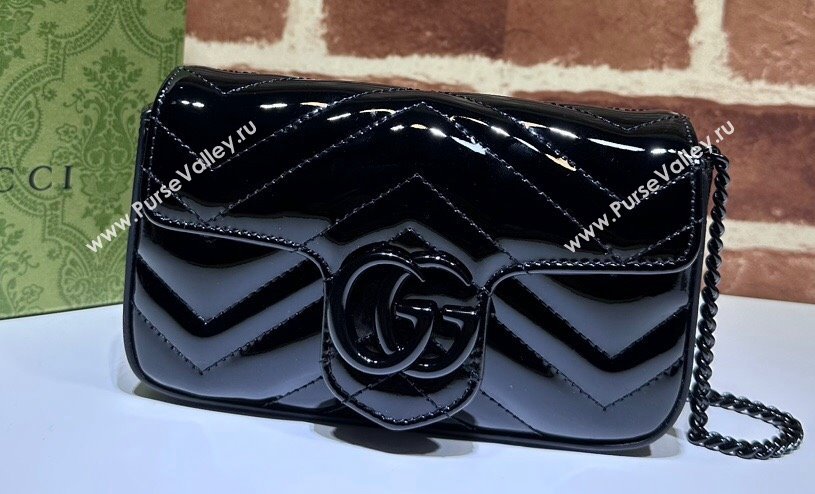 Gucci GG Marmont patent Super Mini shoulder bag 476433 Black 2024 (dlh-23112320)