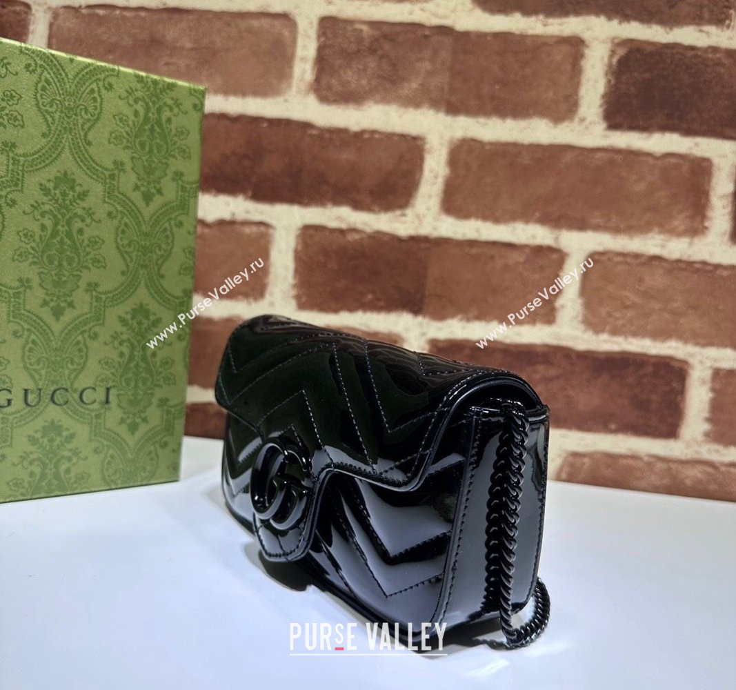 Gucci GG Marmont patent Super Mini shoulder bag 476433 Black 2024 (dlh-23112320)