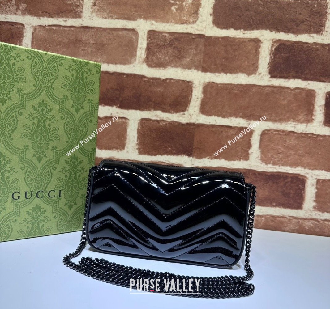 Gucci GG Marmont patent Super Mini shoulder bag 476433 Black 2024 (dlh-23112320)