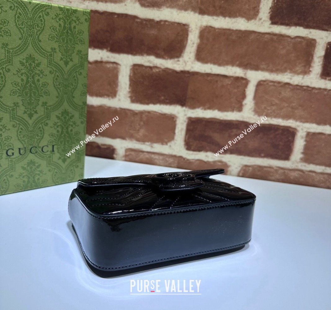 Gucci GG Marmont patent Super Mini shoulder bag 476433 Black 2024 (dlh-23112320)
