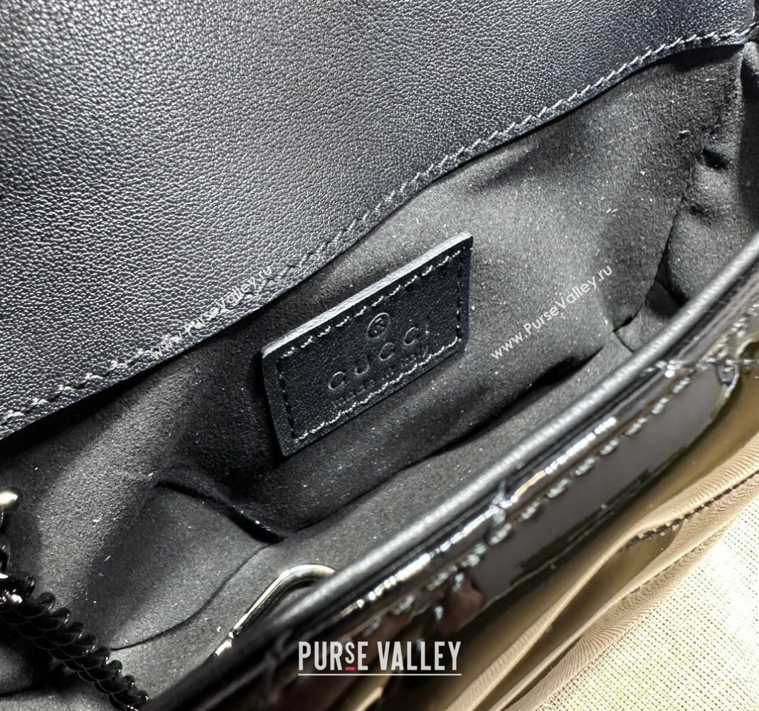 Gucci GG Marmont patent Super Mini shoulder bag 476433 Black 2024 (dlh-23112320)