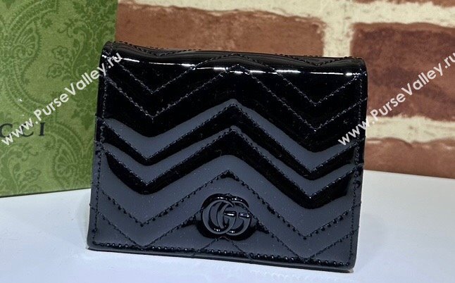 Gucci GG Marmont patent Card Case Wallet 466492 Black 2024 (dlh-23112322)