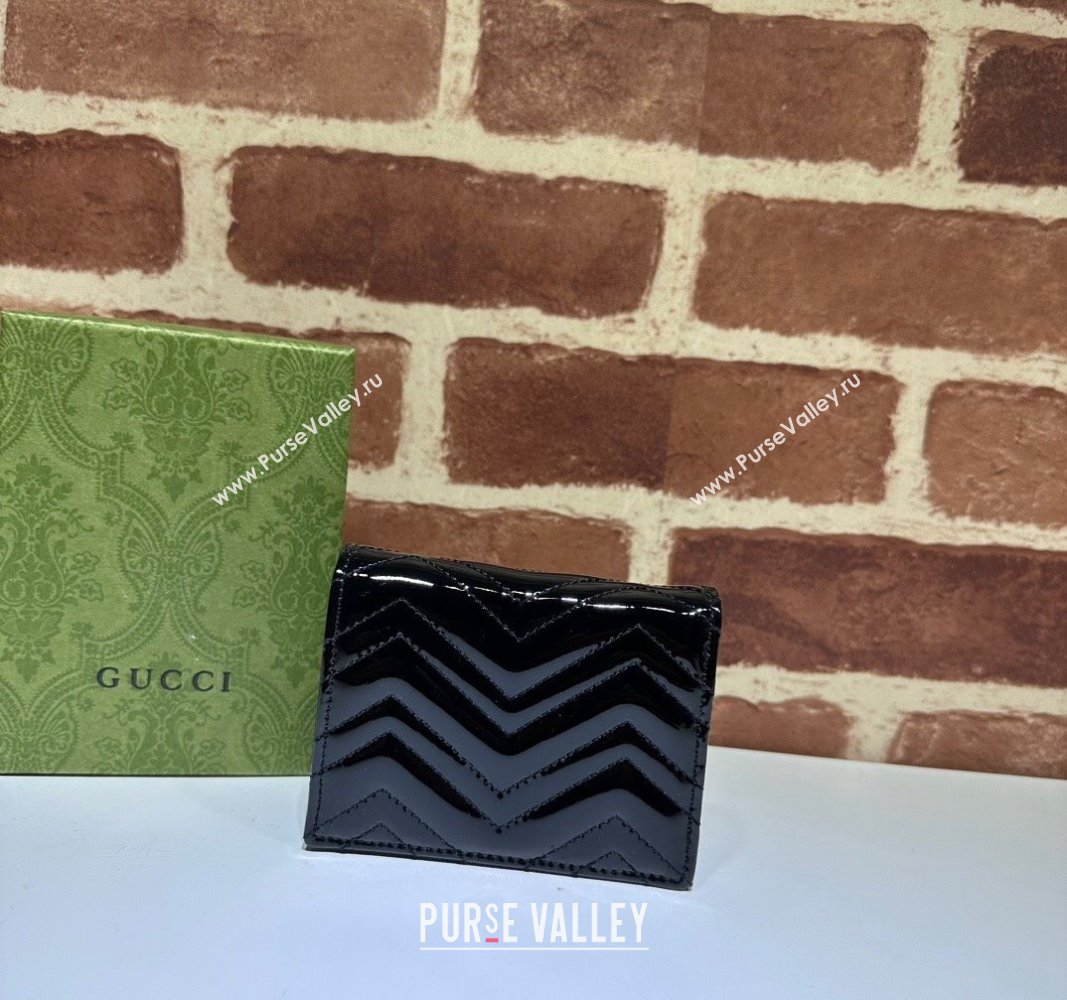 Gucci GG Marmont patent Card Case Wallet 466492 Black 2024 (dlh-23112322)