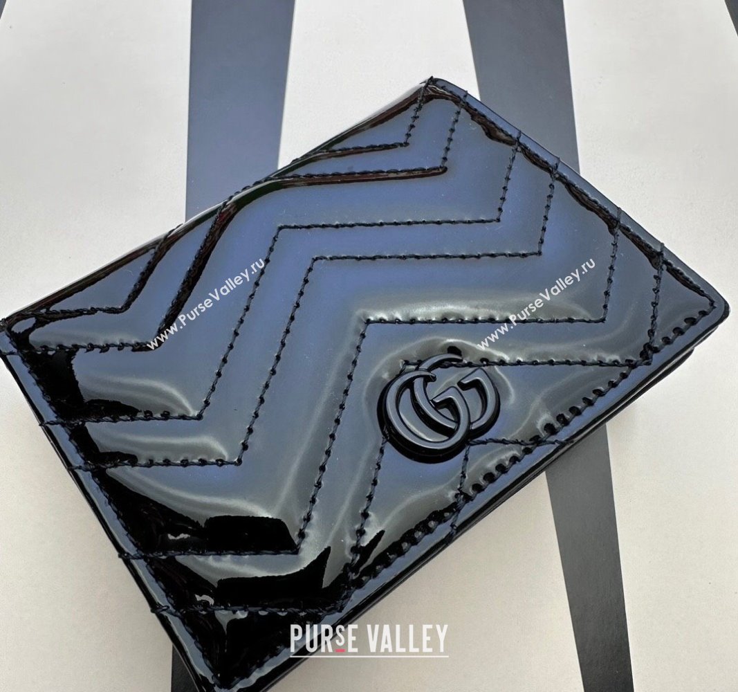 Gucci GG Marmont patent Card Case Wallet 466492 Black 2024 (dlh-23112322)