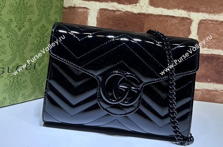 Gucci GG Marmont patent Mini Bag 474575 Black 2024 (dlh-23112321)
