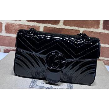 Gucci GG Marmont patent Small shoulder bag 443497 Black 2024 (dlh-23112319)