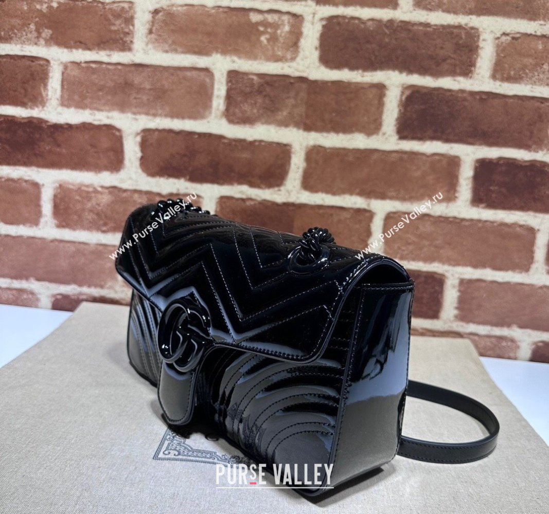 Gucci GG Marmont patent Small shoulder bag 443497 Black 2024 (dlh-23112319)