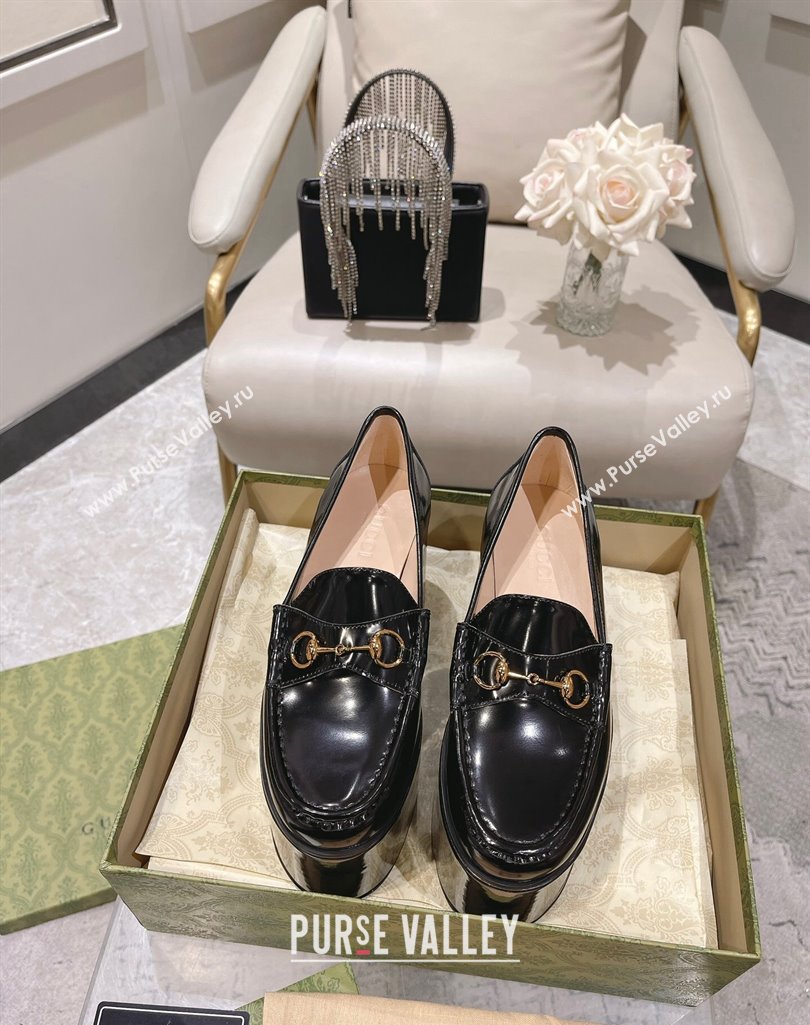 Gucci Horsebit Platform Loafers Brushed Leather Black Spring 2024 (modeng-23112724)