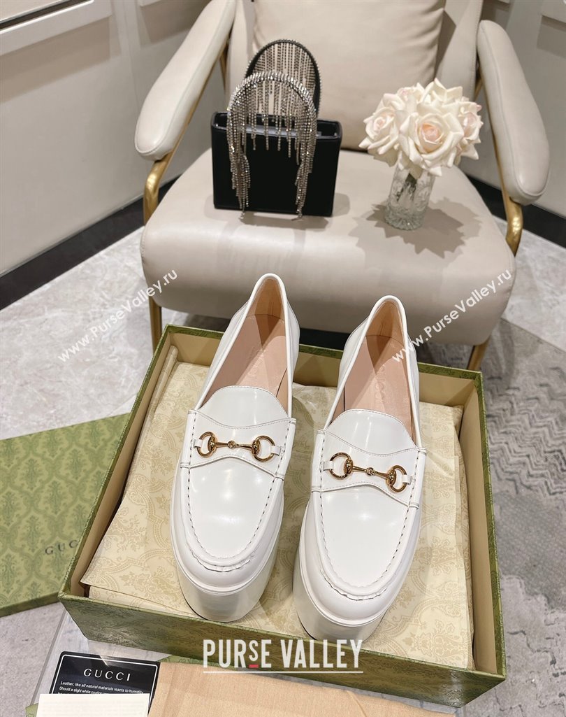 Gucci Horsebit Platform Loafers Brushed Leather White Spring 2024 (modeng-23112725)