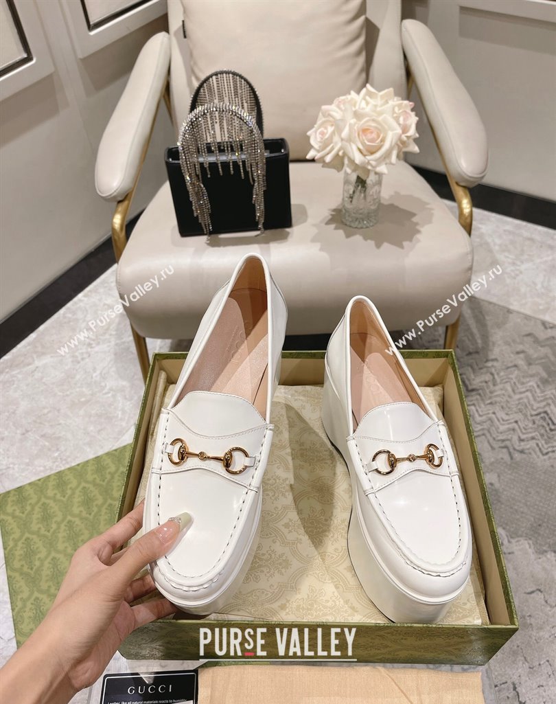 Gucci Horsebit Platform Loafers Brushed Leather White Spring 2024 (modeng-23112725)