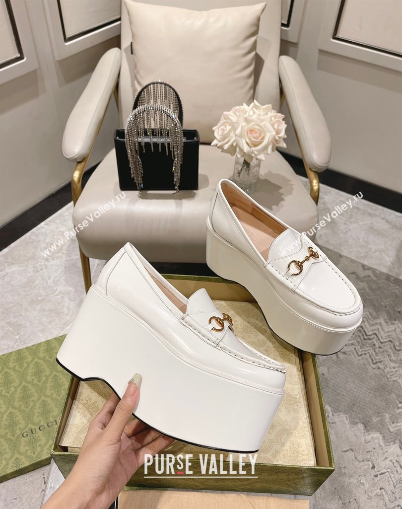 Gucci Horsebit Platform Loafers Brushed Leather White Spring 2024 (modeng-23112725)
