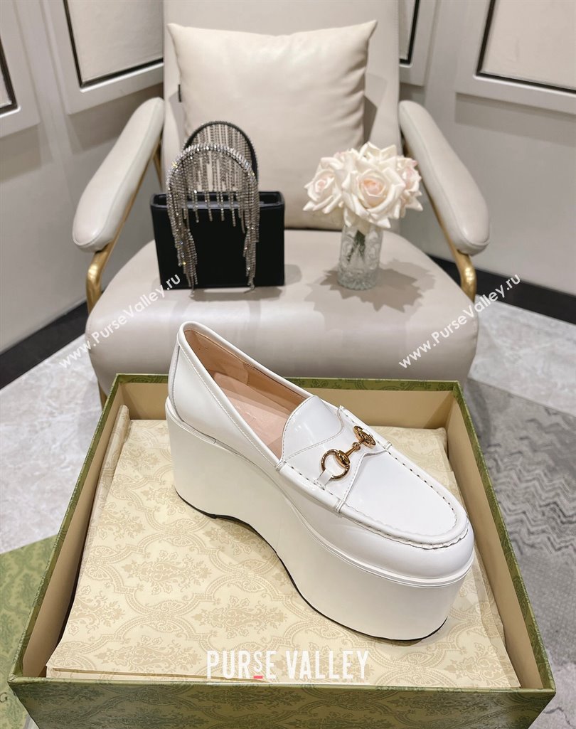Gucci Horsebit Platform Loafers Brushed Leather White Spring 2024 (modeng-23112725)