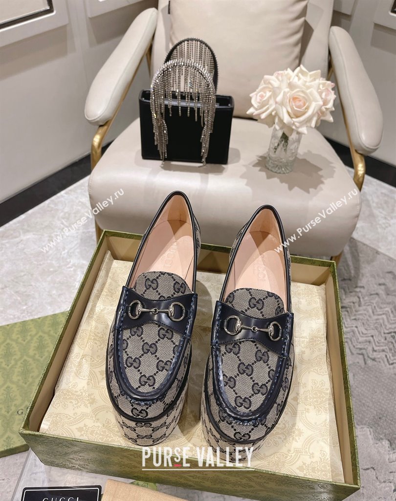 Gucci Horsebit Platform Loafers GG Canvas Beige/Blue Spring 2024 (modeng-23112728)