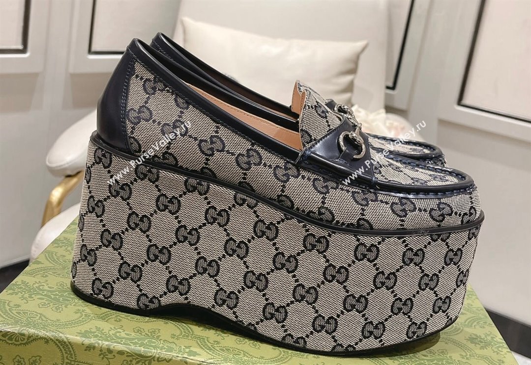 Gucci Horsebit Platform Loafers GG Canvas Beige/Blue Spring 2024 (modeng-23112728)