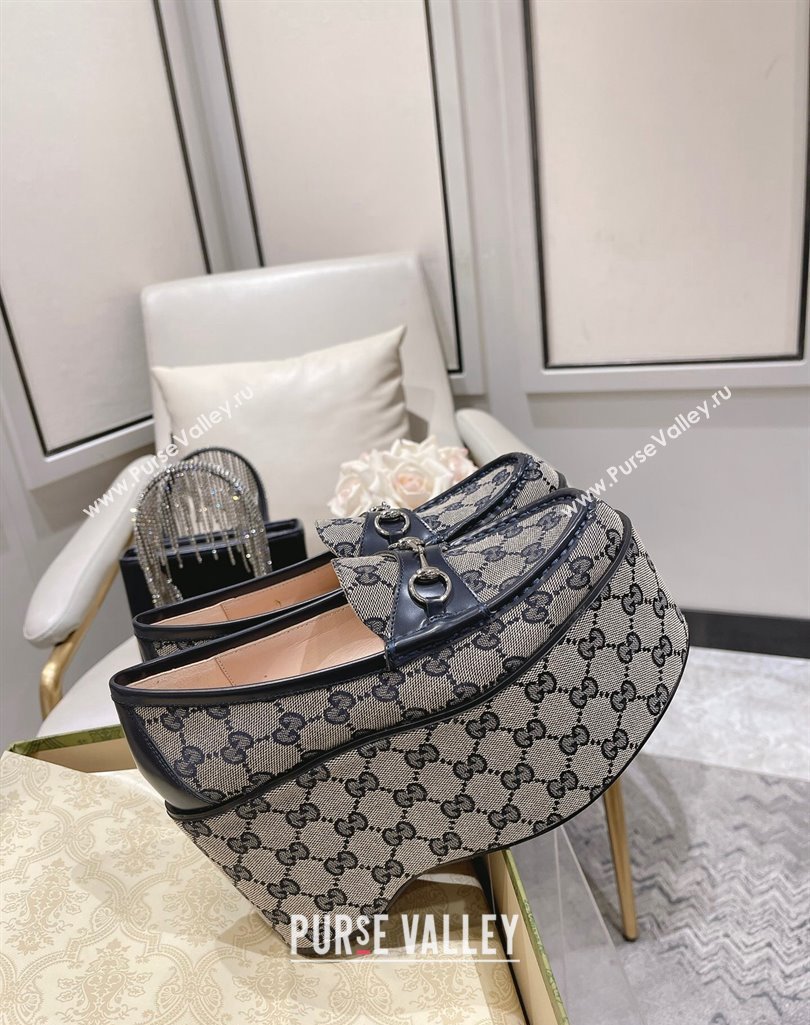 Gucci Horsebit Platform Loafers GG Canvas Beige/Blue Spring 2024 (modeng-23112728)