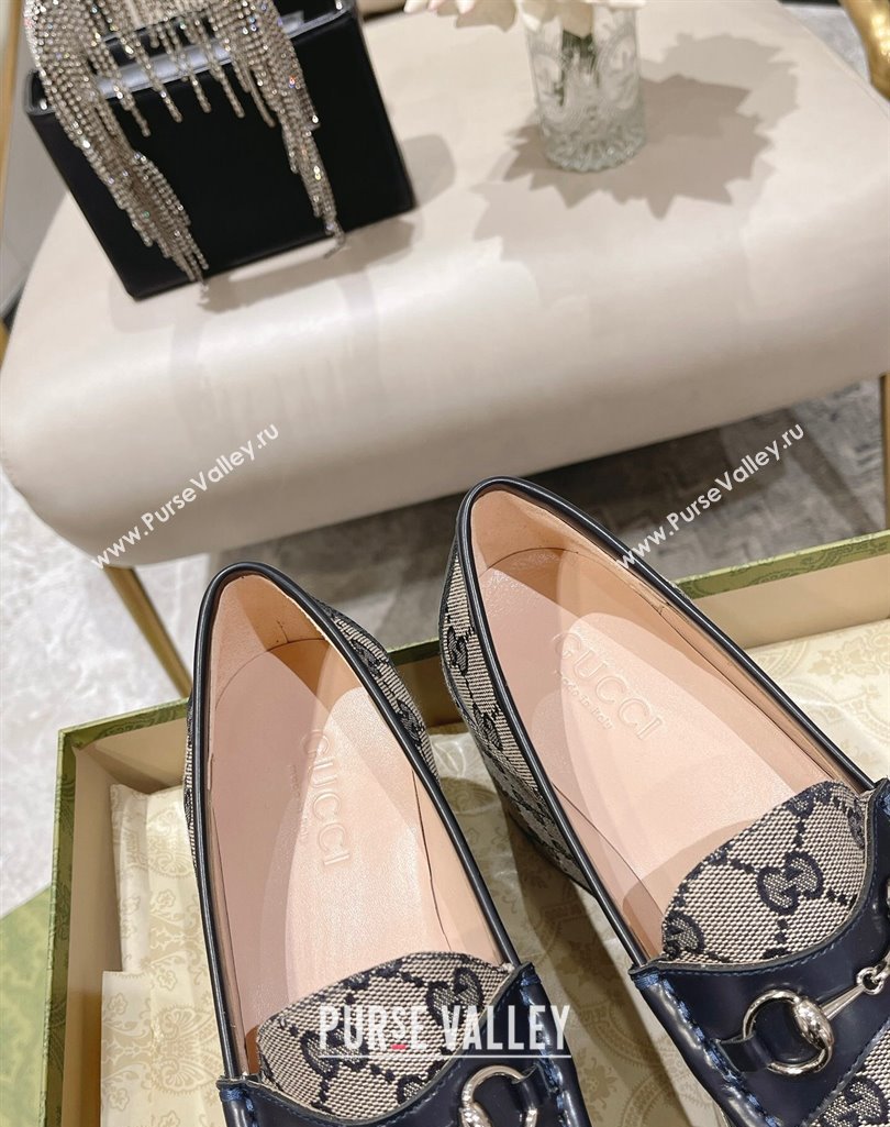 Gucci Horsebit Platform Loafers GG Canvas Beige/Blue Spring 2024 (modeng-23112728)