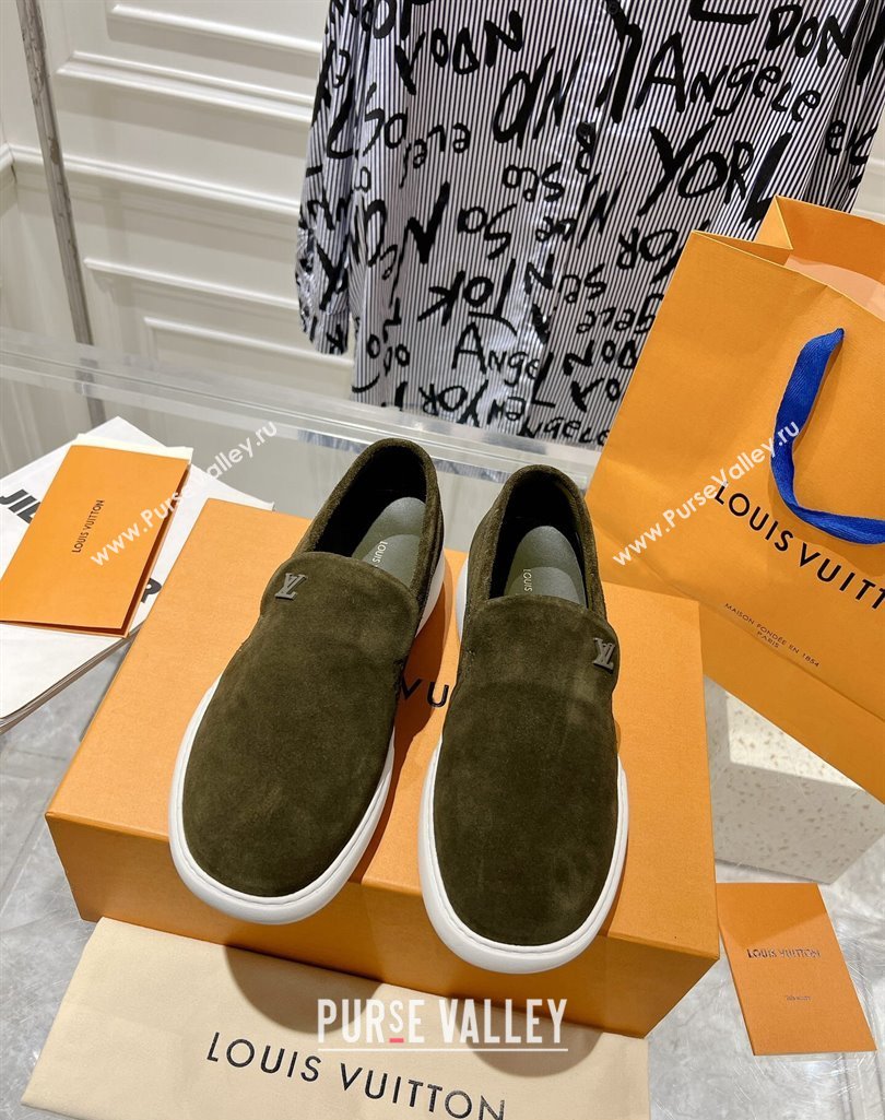 Louis Vuitton LV Pacific Mens Loafers in Suede calf leather Dark Green 2024 (modeng-23112711)