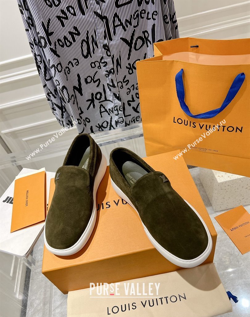 Louis Vuitton LV Pacific Mens Loafers in Suede calf leather Dark Green 2024 (modeng-23112711)