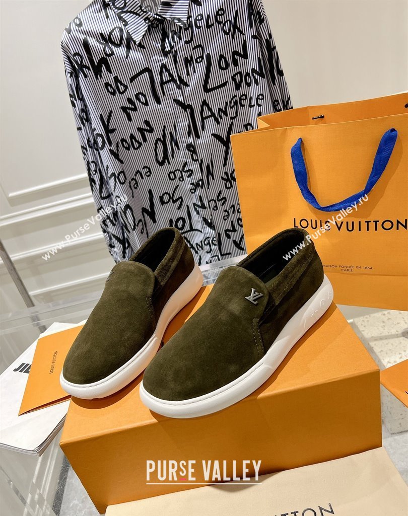 Louis Vuitton LV Pacific Mens Loafers in Suede calf leather Dark Green 2024 (modeng-23112711)