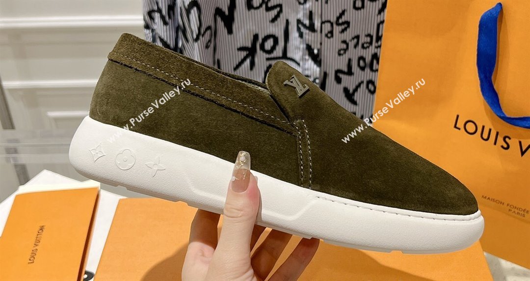 Louis Vuitton LV Pacific Mens Loafers in Suede calf leather Dark Green 2024 (modeng-23112711)