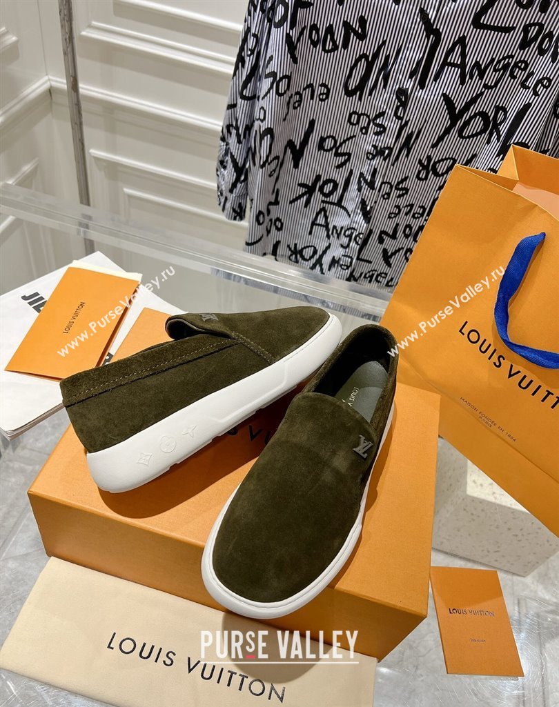 Louis Vuitton LV Pacific Mens Loafers in Suede calf leather Dark Green 2024 (modeng-23112711)