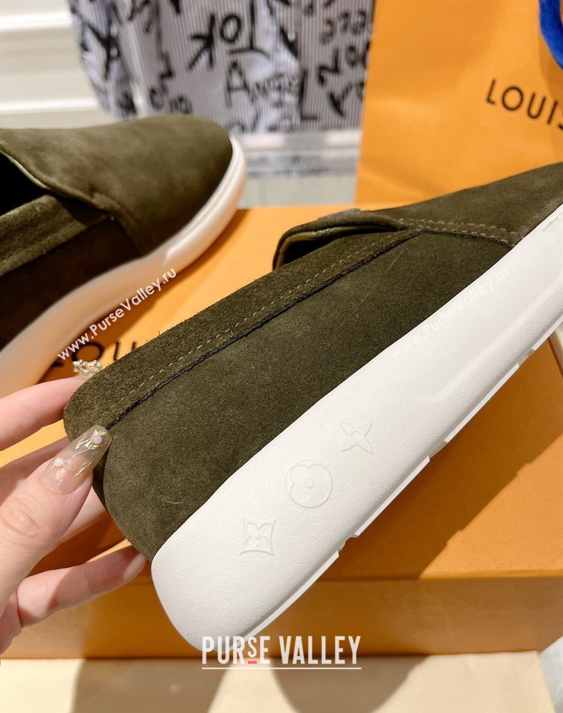 Louis Vuitton LV Pacific Mens Loafers in Suede calf leather Dark Green 2024 (modeng-23112711)