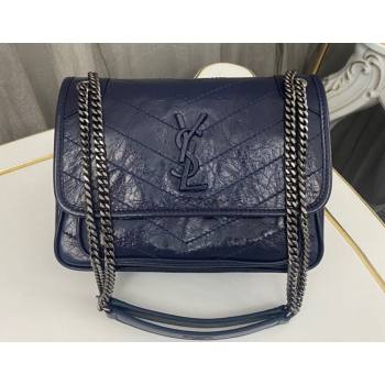 Saint Laurent Niki Baby Bag in Crinkled Vintage Leather 633160 Navy Blue (nana-24011032)